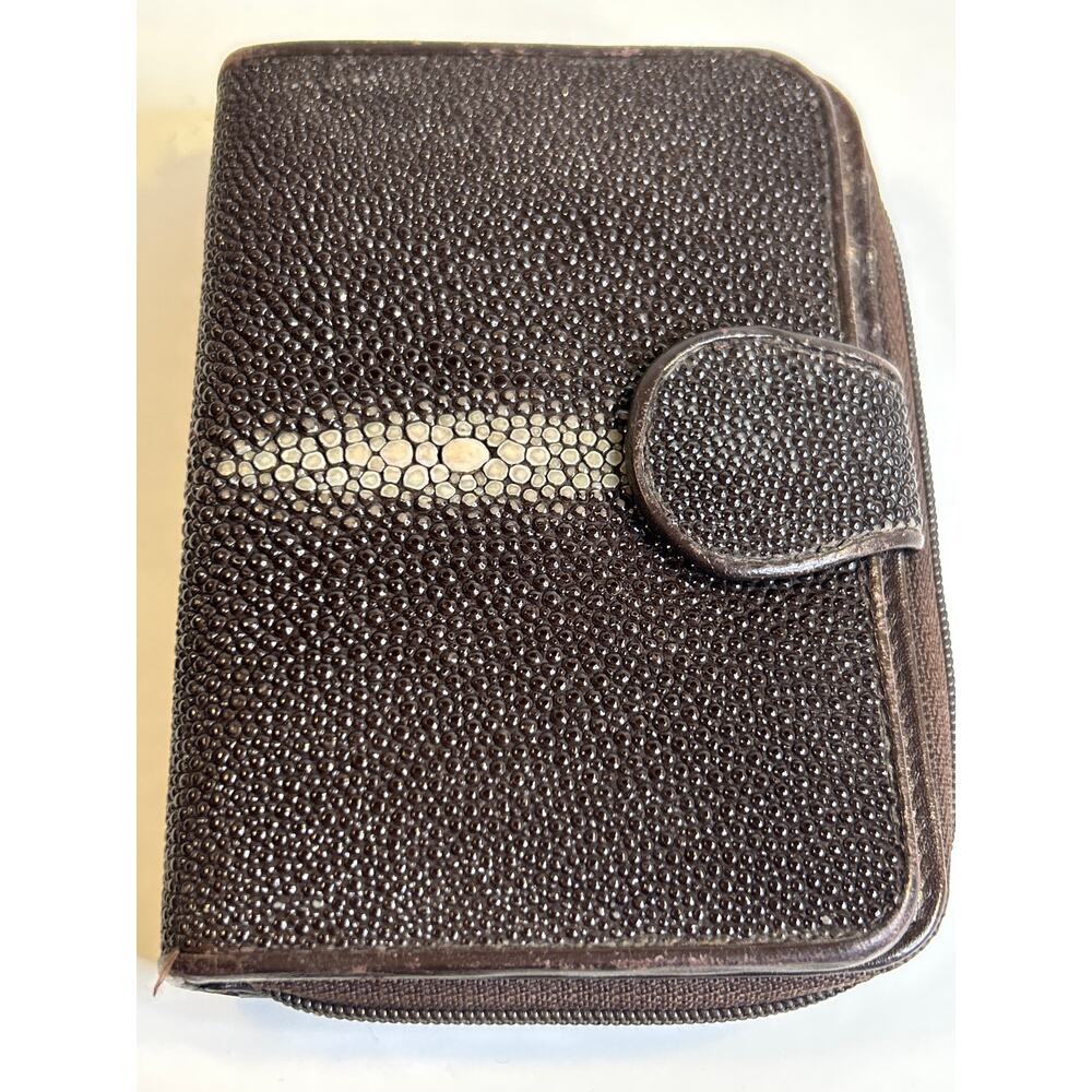 Ann Turk Wallet Stingray Genuine Leather bifold brown white